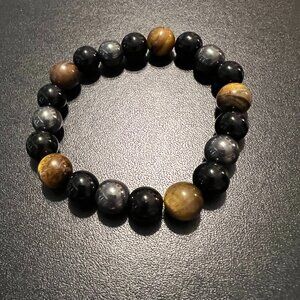 Unisex Triple Gemstone Stretch Bracelet (Natural) Hematite, Obsidian, Tiger Eye